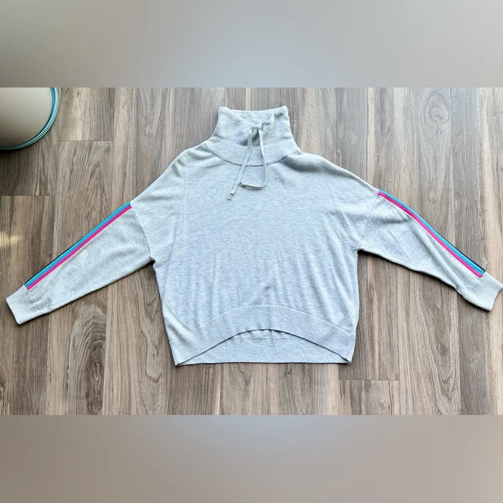 Love‎ by Gap Stripe Lurex Turtleneck Sweater Merino Blend Gray M